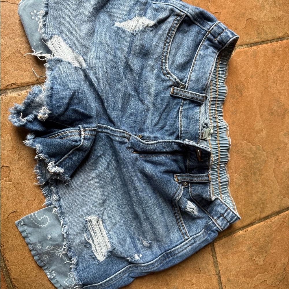 aerie Distressed Medium Blue Denim Cutoff Shorts